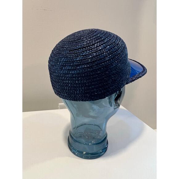 Vintage 1950s-60s Straw Visor Sun Hat Blue JL - Picture 4 of 6